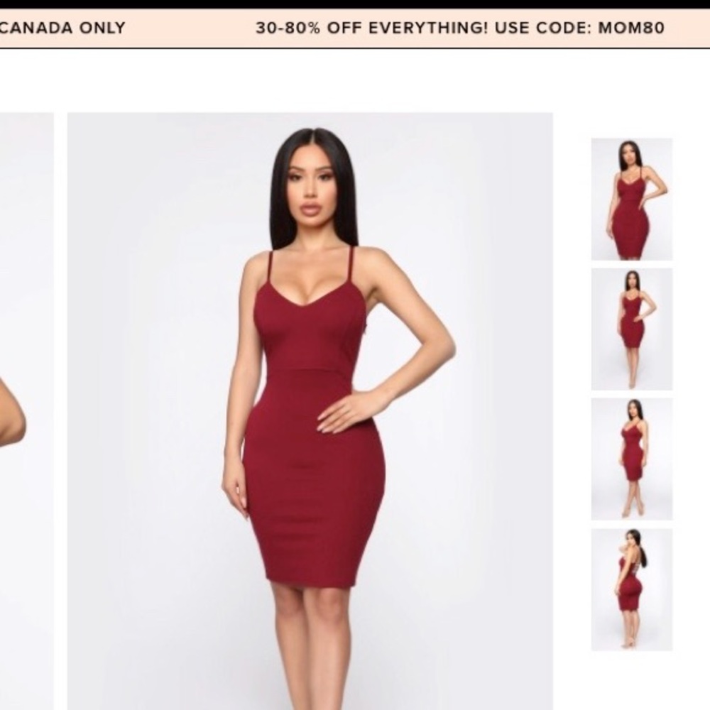 Burgundy mini dress.